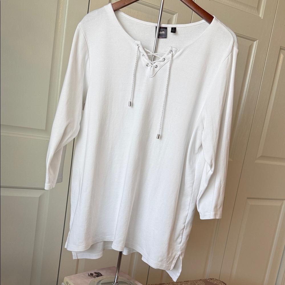 Rafaella White Lace-Up Ponte Long Sleeve Top